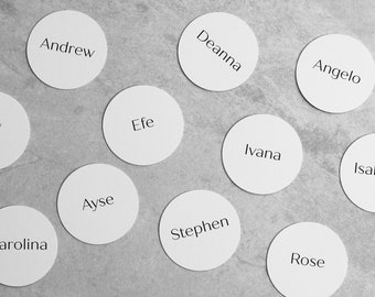 Round Circle Place Cards Personalised Guest Names Printed Wedding Place Cards for Wedding Reception Decor Wedding Table Decor,