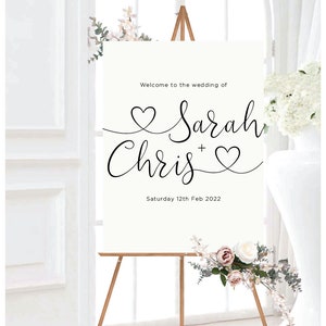 Wedding Welcome Sign: Heart to Heart Script Stylish Calligraphy Template, A1 Printed + Mounted Foamcore Event Decorations or DIGITAL FILE