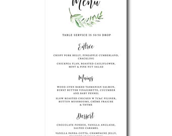 Wedding Menu Printable card, Digital Print Wedding Menu Template, Rustic Menu, Menus for Wedding Reception