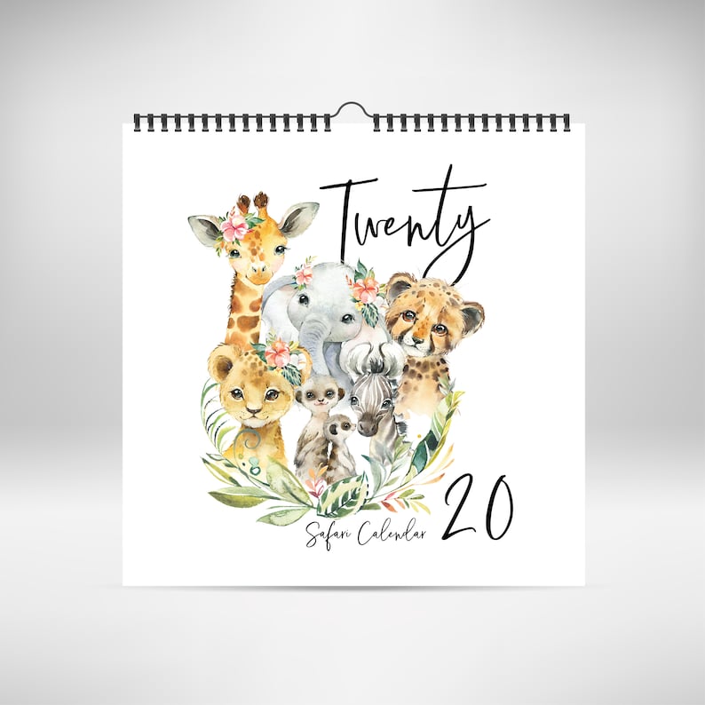 PREORDER 2020 Kids Calendar  Safari Animal Printed Calendar image 0