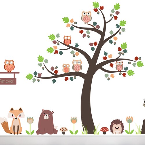 Forest Animals Birch Trees Wall Decal for Nursery Woodland Etsy