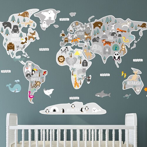 Animal World Map Wall Stickers Removable Art Decal Kids Nursery Home Decors Animal World Map Wall Stickers Removable Art Decal Kids Nursery Home Decors