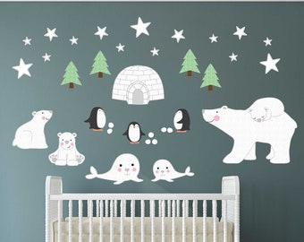 Magical North Pole Scarf Wrap Polar Bear Seal Penguin Christmas Tree Print NEW