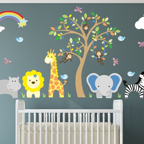 Jungle Animals Wall Stickers Boys Baby Blue Nursery Decals. Etsy