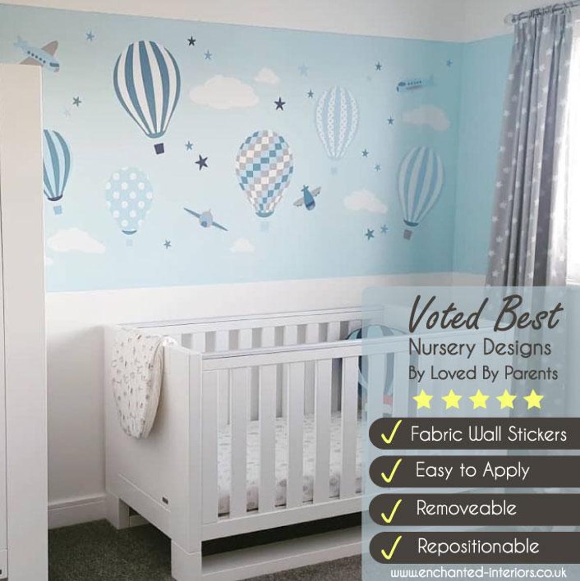 Hot Air Balloon Wall Stickers, Planes and Stars Decals Baby Boy Nursery ...