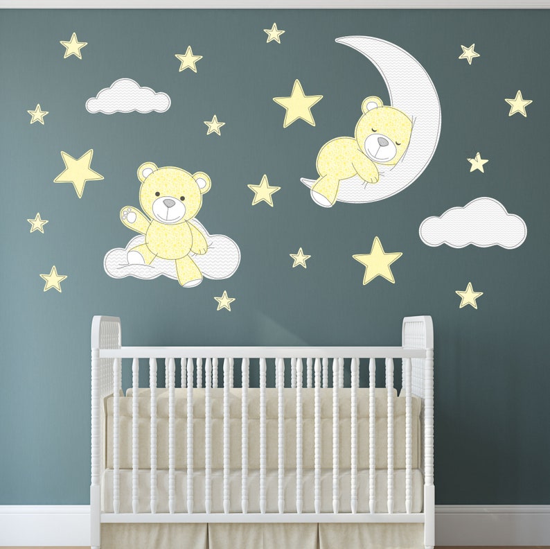 teddy bear decal nursery wall stickers stars clouds and moon | etsy