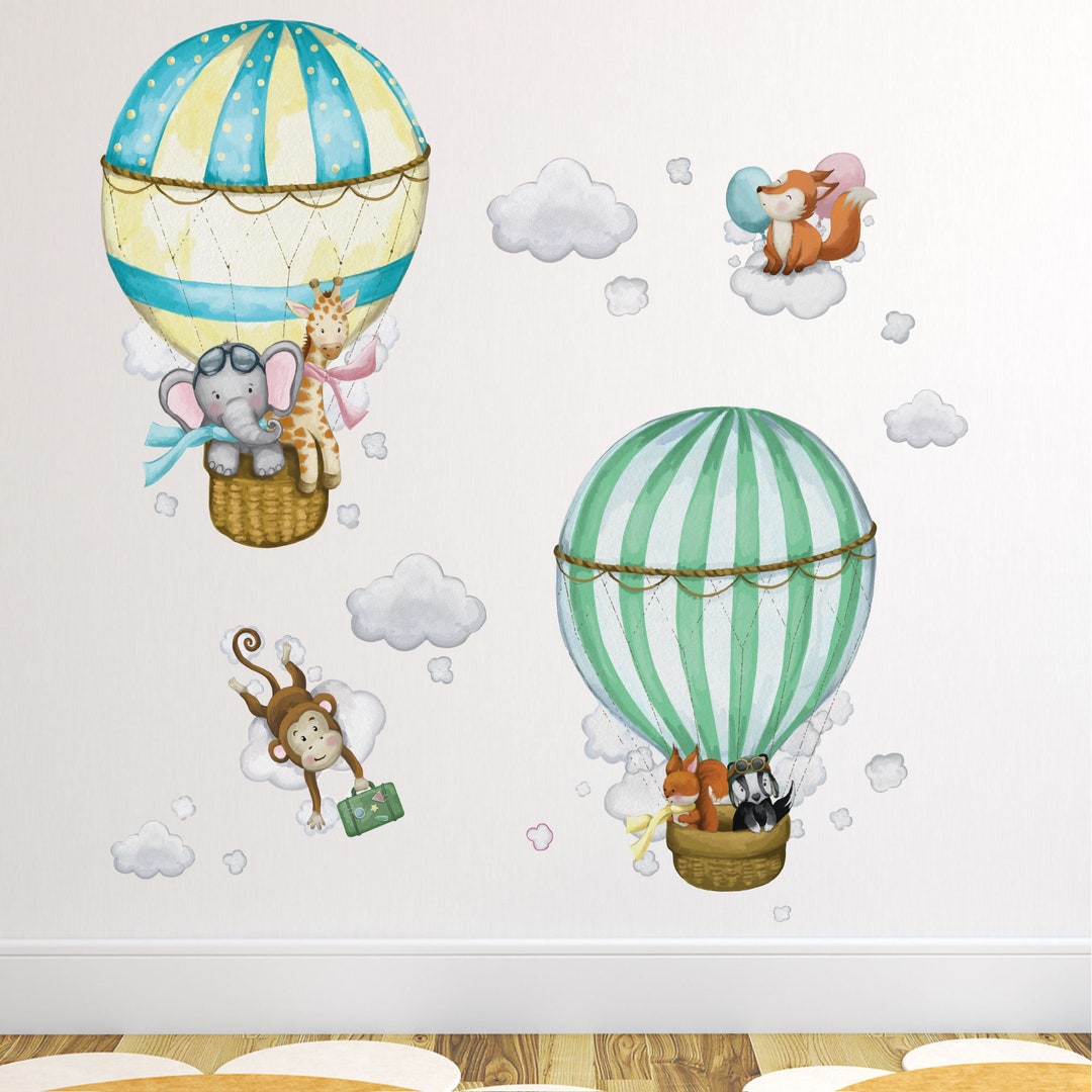 Watercolor Hot Air Balloon Wall Decals: Jungle & Woodland Nursery Decor ...