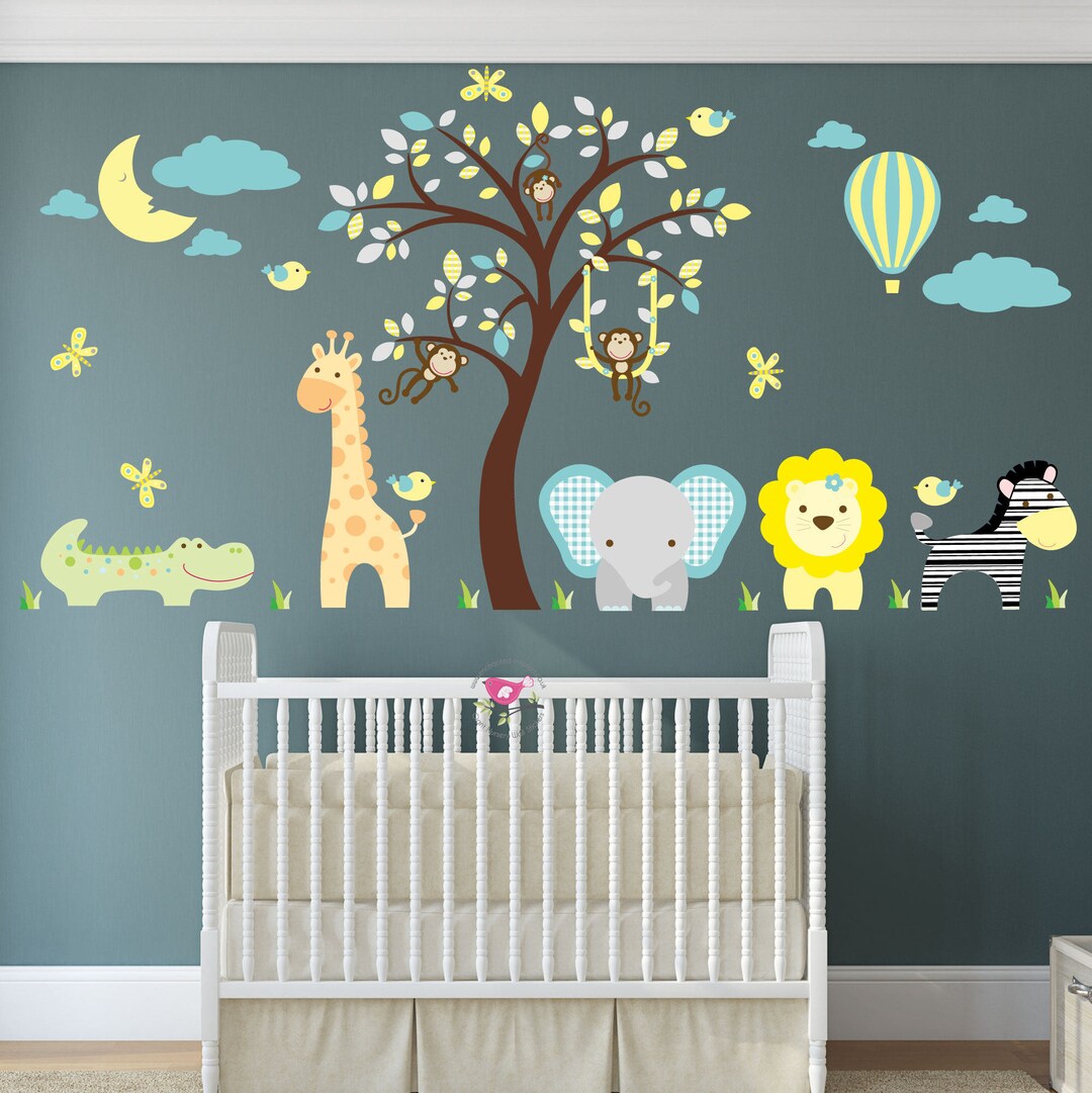 Jungle Animal Decals Gender Neutral Wall Stickers Giraffe Etsy