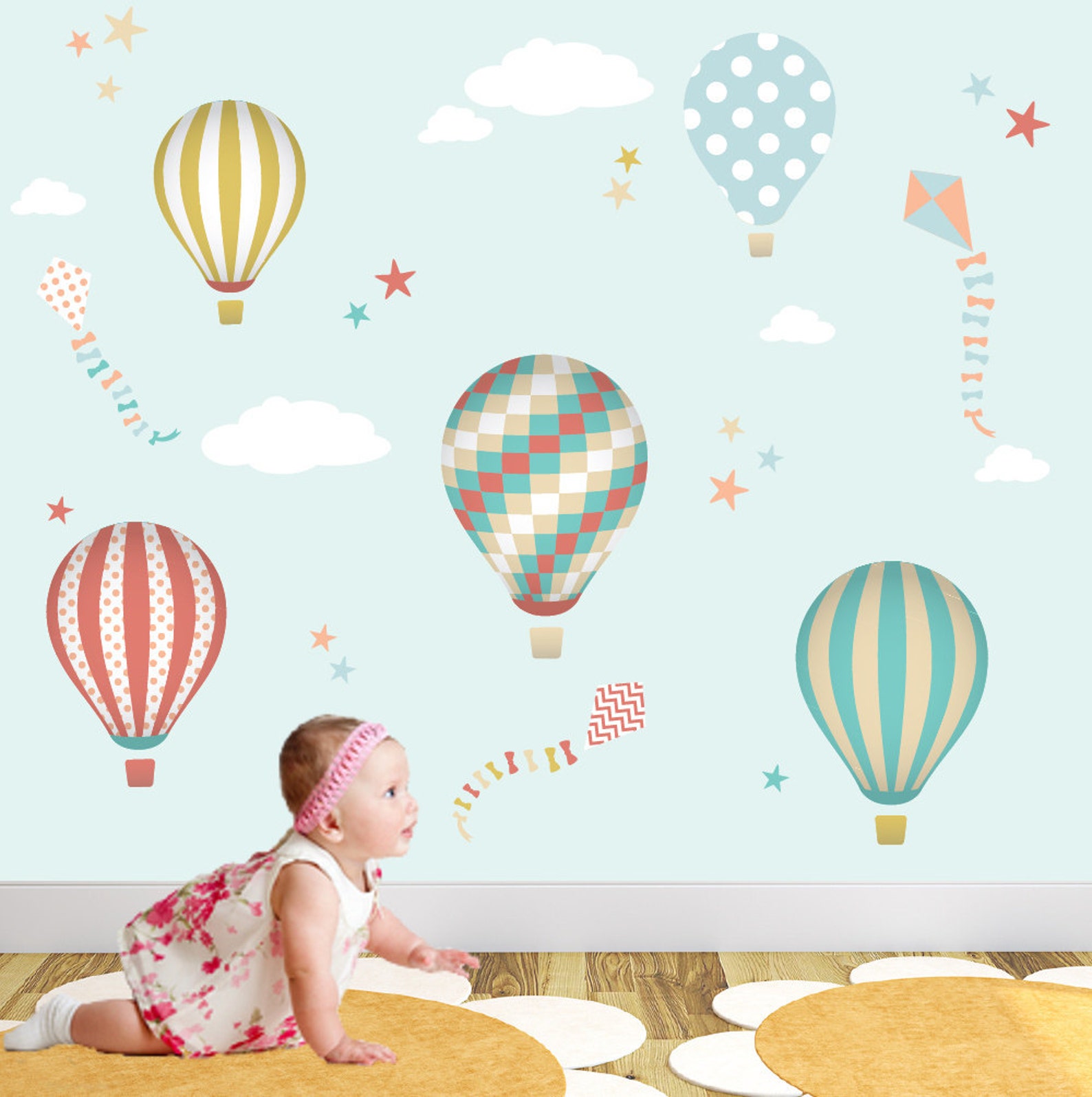 Hot Air Balloon Wall Decal Kites & Star Wall Sticker Nursery Etsy