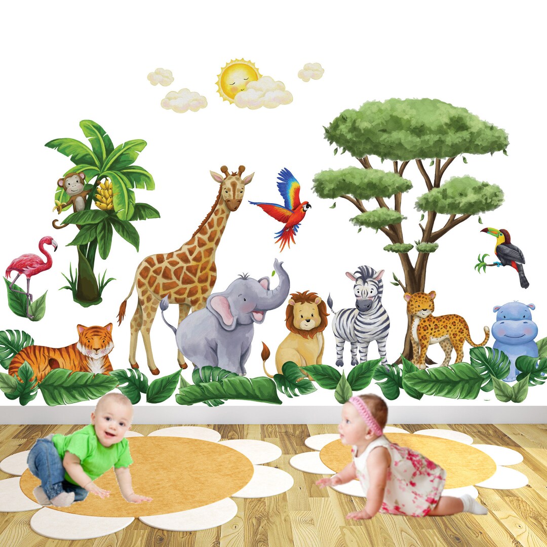 Large Safari Nursery Wall Stickers, Watercolour Wall Decals for Baby's