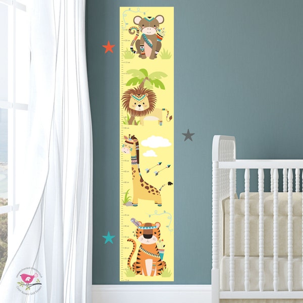 Tribal Nursery Decor, Jungle Height Chart Personalized for Children, Toddler Gift, Aztec Safari Growth Chart Wall Stickers, Gender Neutral