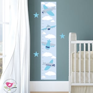 Plane Height Chart for Children, Personalized Toddler Boy Gifts, Jet Growth Chart Decal, Turquoise Nursery Decor, Aeroplane Wall Stickers
