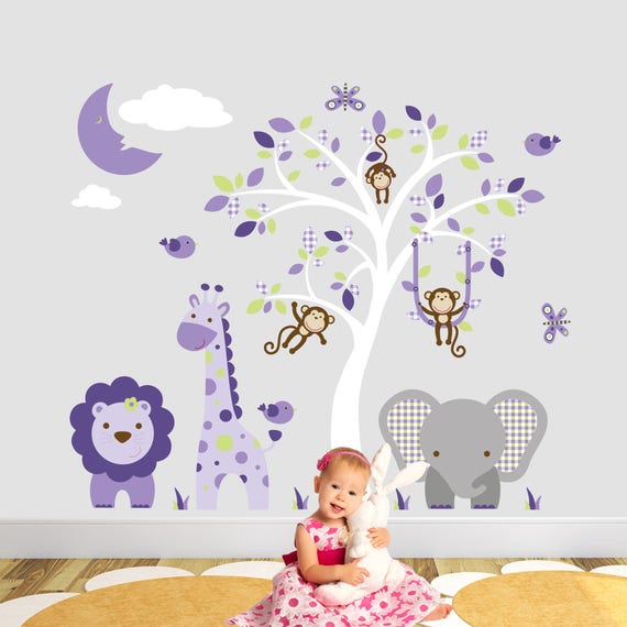 safari decal ultra violet & green wall stickers. swinging | etsy