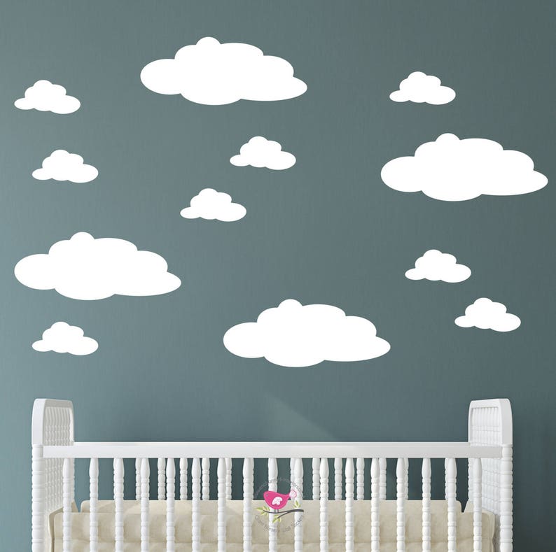 Nursery Cloud Wall Decals Fluffy Magical White Stickers Gender Neutral Babies Room Decor Springtime Sky Toddler Gift