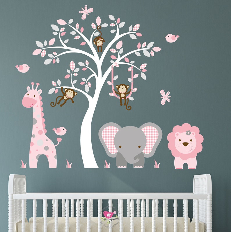 Jungle Decal Baby Girls Safari Wall Stickers Blush Pink and Etsy UK