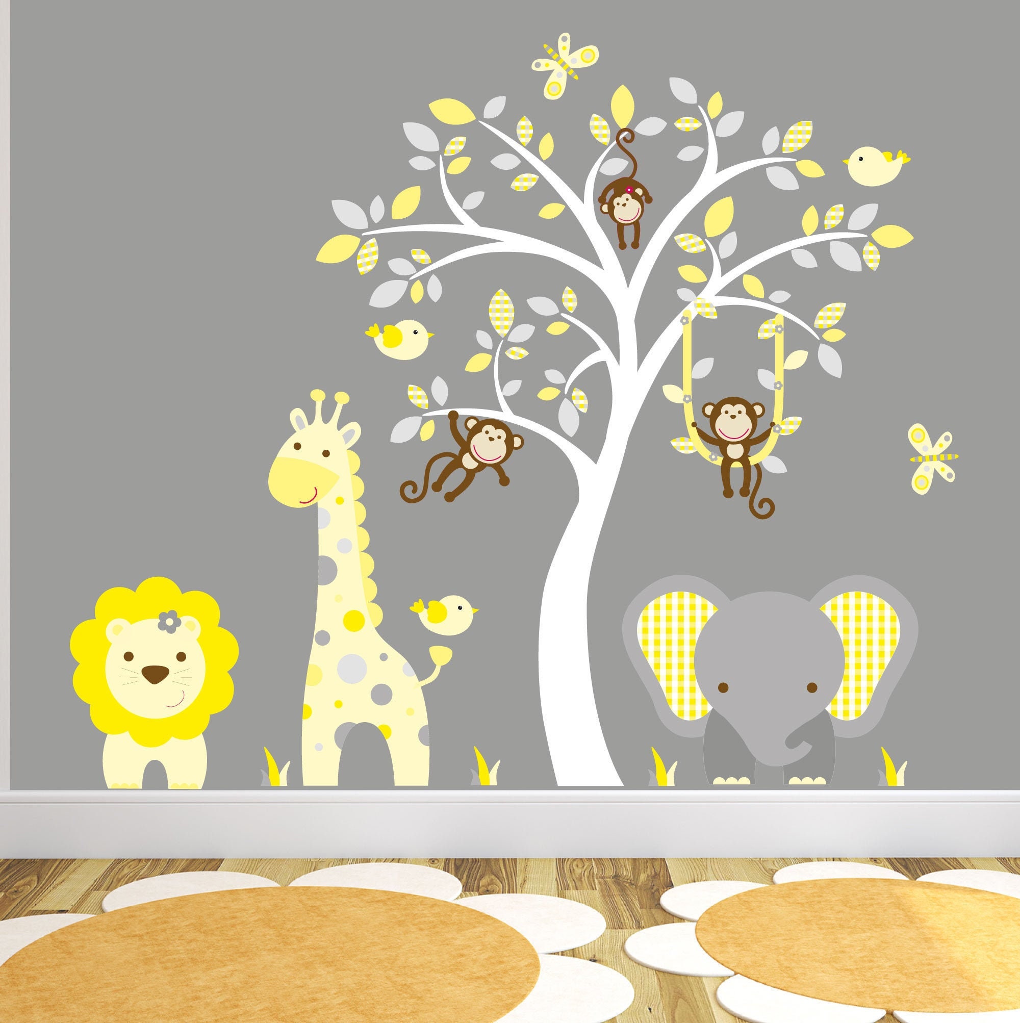 Cheeky Monkey Giraffe Tree Height Chart Wall Stickers Decals Nursery Baby Decor 