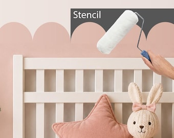Large Scallop Edge Adhesive Stencil: Nursery Room Decor, paint arch border, removable wall sticker template, boys & girls bedroom decoration