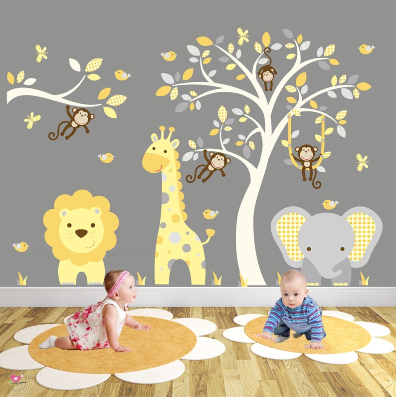 Safari Wall Stickers Mustard Yellow & Grey Nursery Decals. Etsy Canada