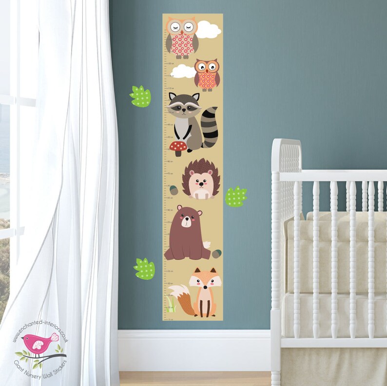 Woodland Height Chart personalized for Children Growth Chart Decal Baby Art Toddler Gift Critter Nursery Decor Forest Wall Stickers