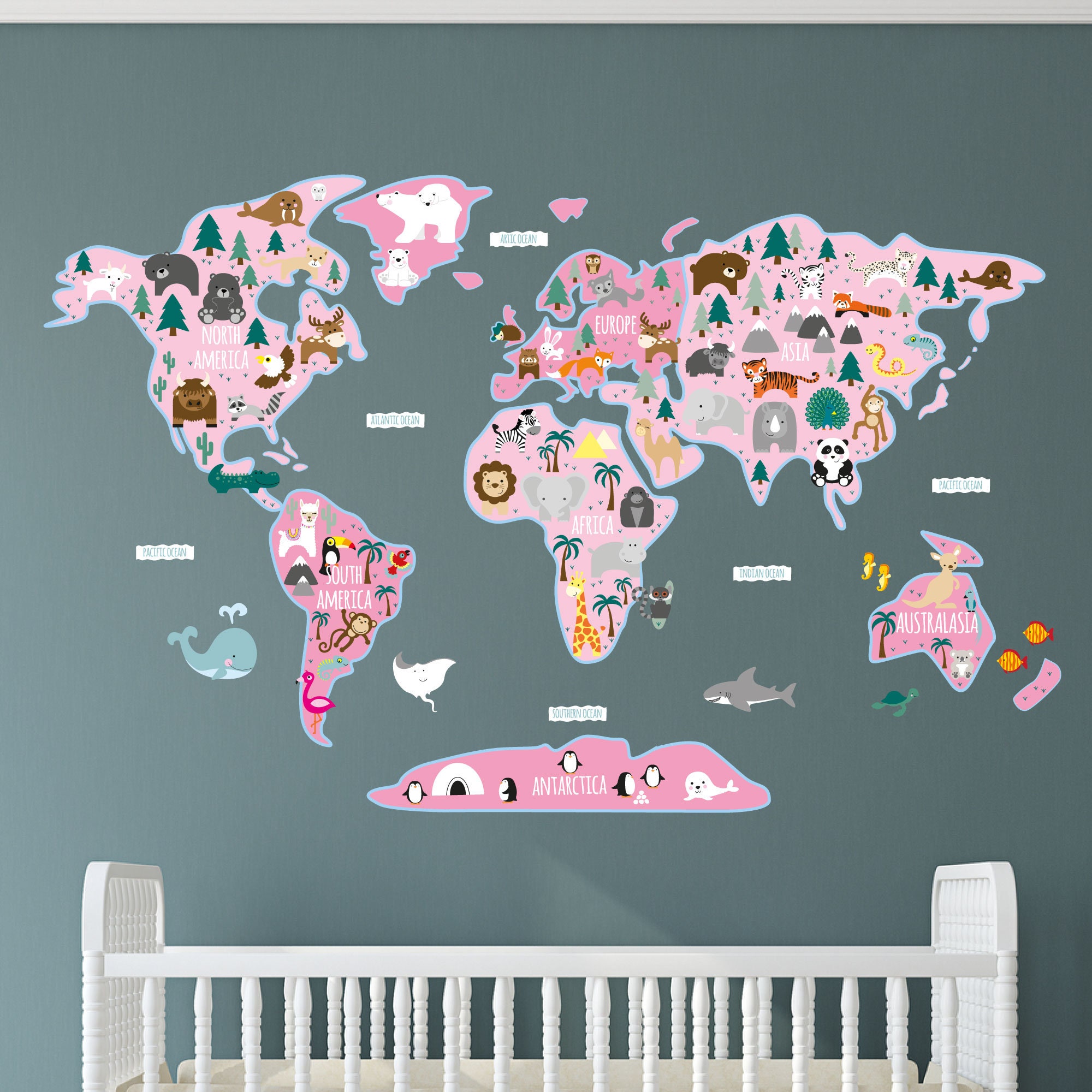 Buy Girls World Map Sticker, Educational Childrens Wall Decal - Main Image