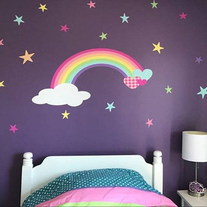 Rainbow Nursery Wall Decal Heart Cloud and Star Wall Etsy
