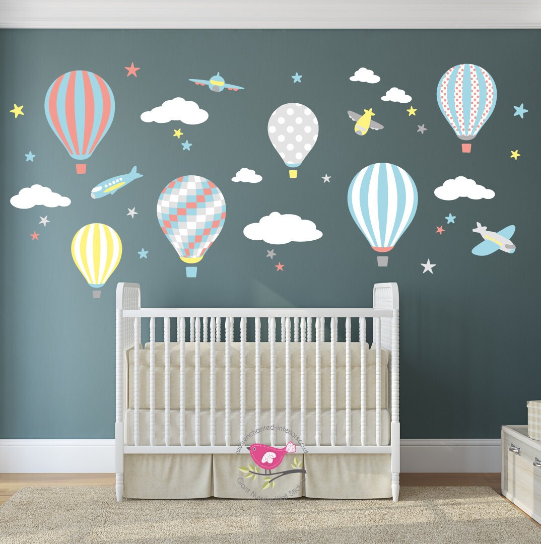 Autocollants Muraux De Montgolfiere Avions Nuages Blancs Et Etsy