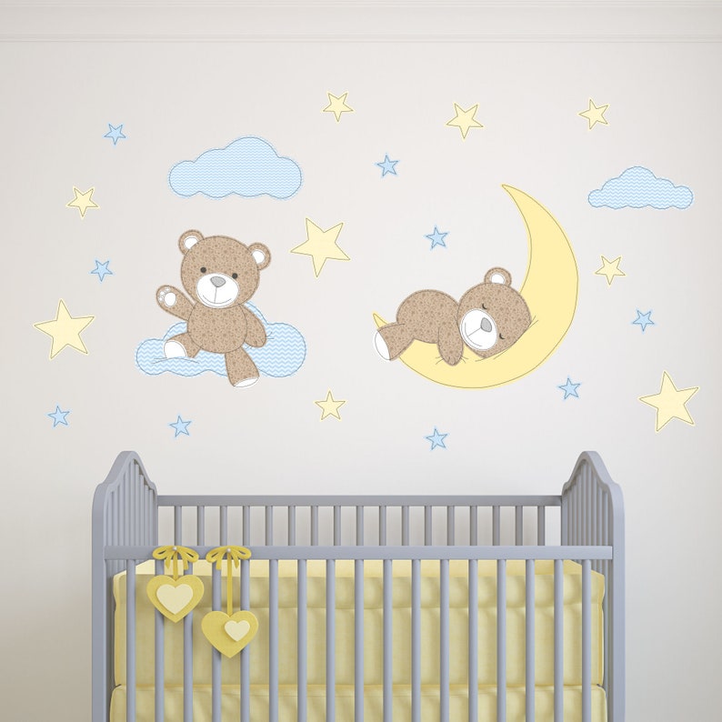 teddy bear decal boys nursery wall stickers stars clouds and | etsy