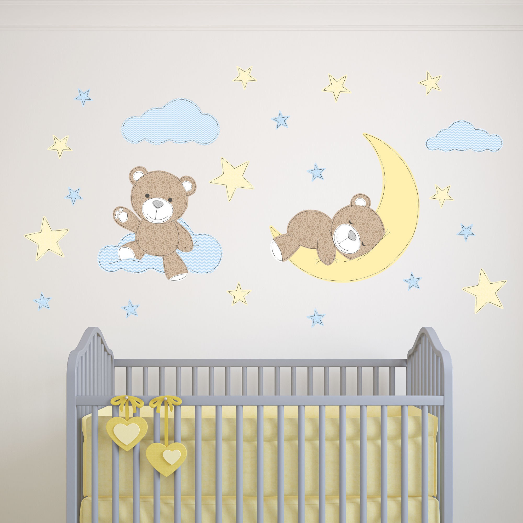 Teddy Bear Wall Stickers Boys Nursery Decals Stars Clouds and