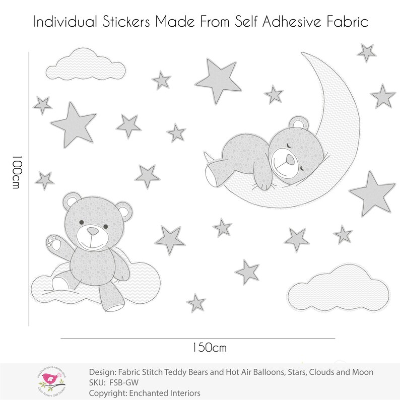 Teddy Bear Decal Nursery Wall Stickers Stars Clouds and Moon Etsy