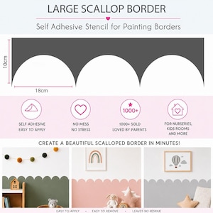 Large Scallop Edge Adhesive Stencil: Nursery Room Decor, paint arch border, removable wall sticker template, boys & girls bedroom decoration image 4