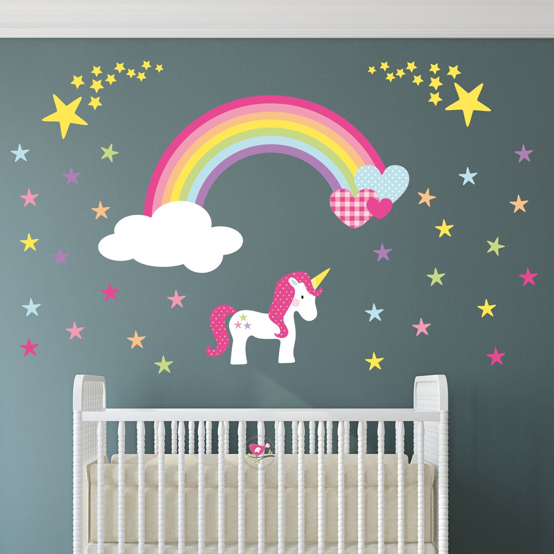 Rainbow Unicorn Wall Stickers Shooting Star Decals Baby Etsy
