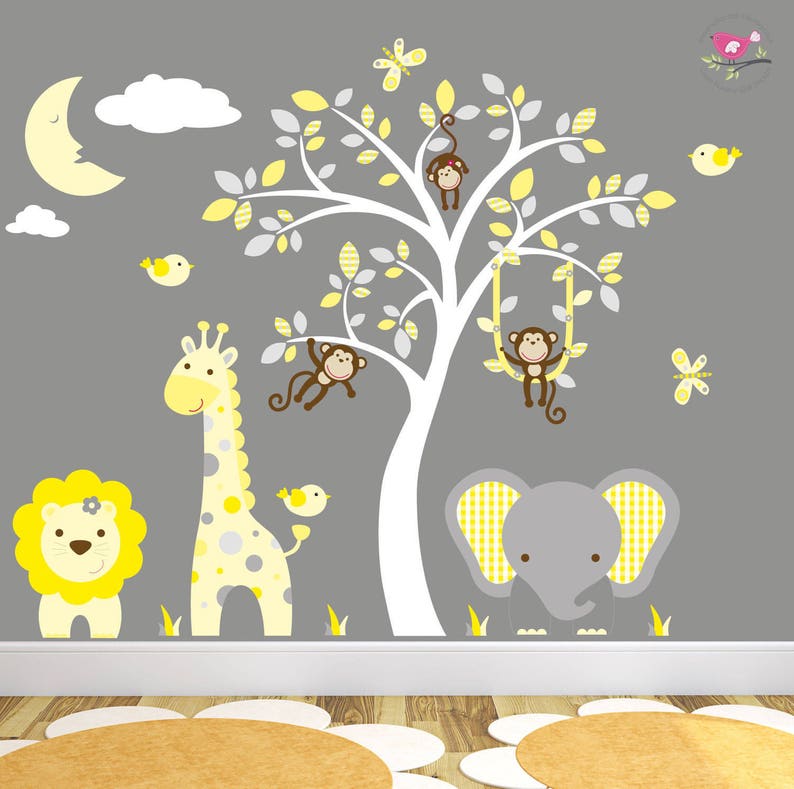 Safari Decal Grey And Yellow Wall Art Stickers Swinging Etsy