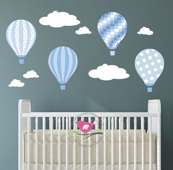 Hot Air Balloon Decal Baby Blue And Grey Nursery Wall - Hot Air Balloon Nursery Wall Art Hot Air Balloon Decal Baby Blue And Grey Nursery Wall - Hot Air Balloon Nursery Wall Art