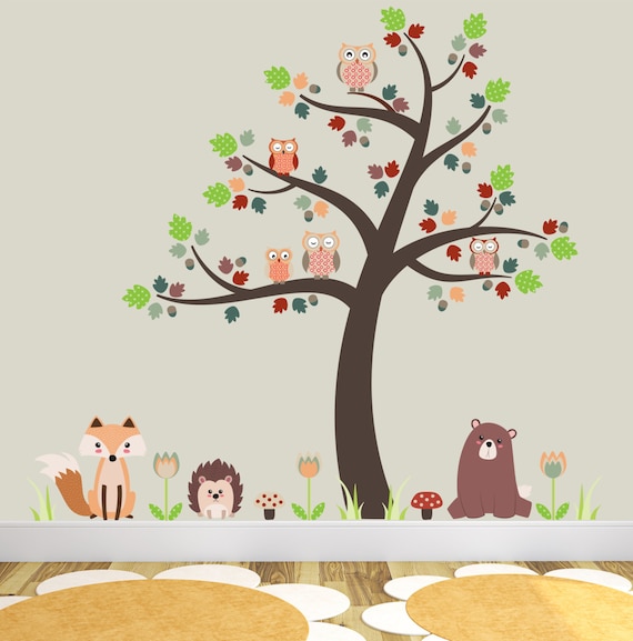 Nursery Wall Decal Forest Woodland Animals Critters Squirrel Children Room Decor