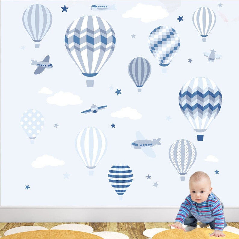 Hot Air Balloon Wall Stickers Planes and Stars Decals Baby Etsy