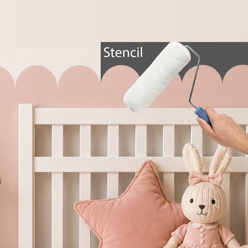 Plantilla adhesiva con borde festoneado: decoración para habitación infantil, borde de arco pintado, plantilla adhesiva de pared removible, decoración para dormitorio de niños y niñas imagen 2