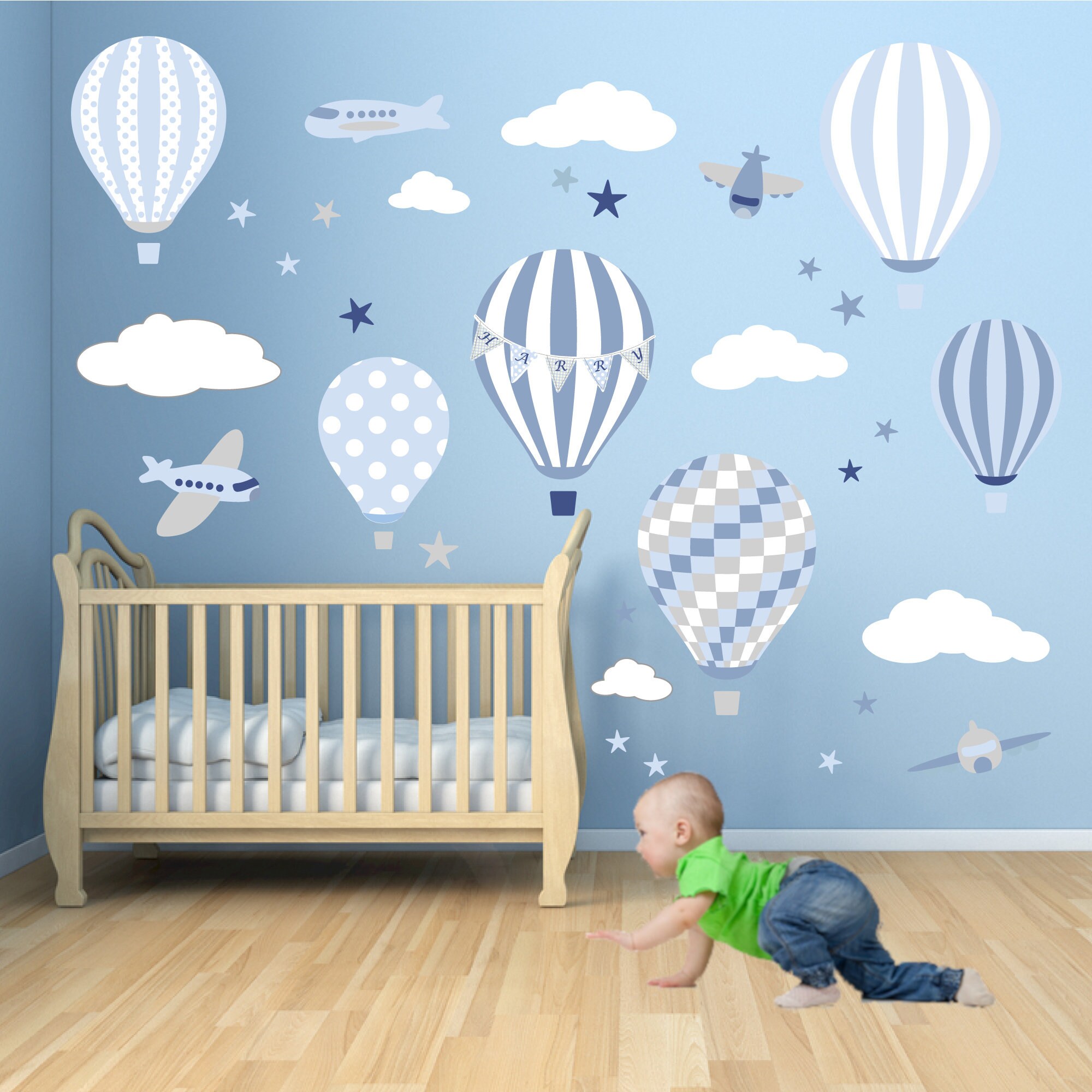 Hot Air Balloon Decals Aeroplane Wall Stickers White Clouds Etsy UK
