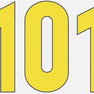 Può includere: Immagine del numero 101 in giallo acceso, con contorno nero, su sfondo bianco. Il carattere è semplice e senza grazie. L'immagine è una composizione grafica pulita.