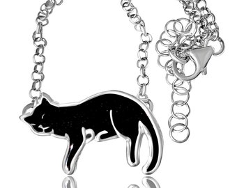 Black Cat Bracelet: Sterling Silver Sleeping Kitten Jewelry