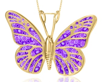 Purple Butterfly Necklace: Gold Plated Sterling Silver Polymer Clay Pendant