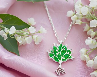 Sterling Silver Tree of Life Necklace: Handmade Polymer Clay Pendant