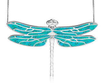 Turquoise Polymer Clay Dragonfly Necklace: Sterling Silver Millefiori Pendant