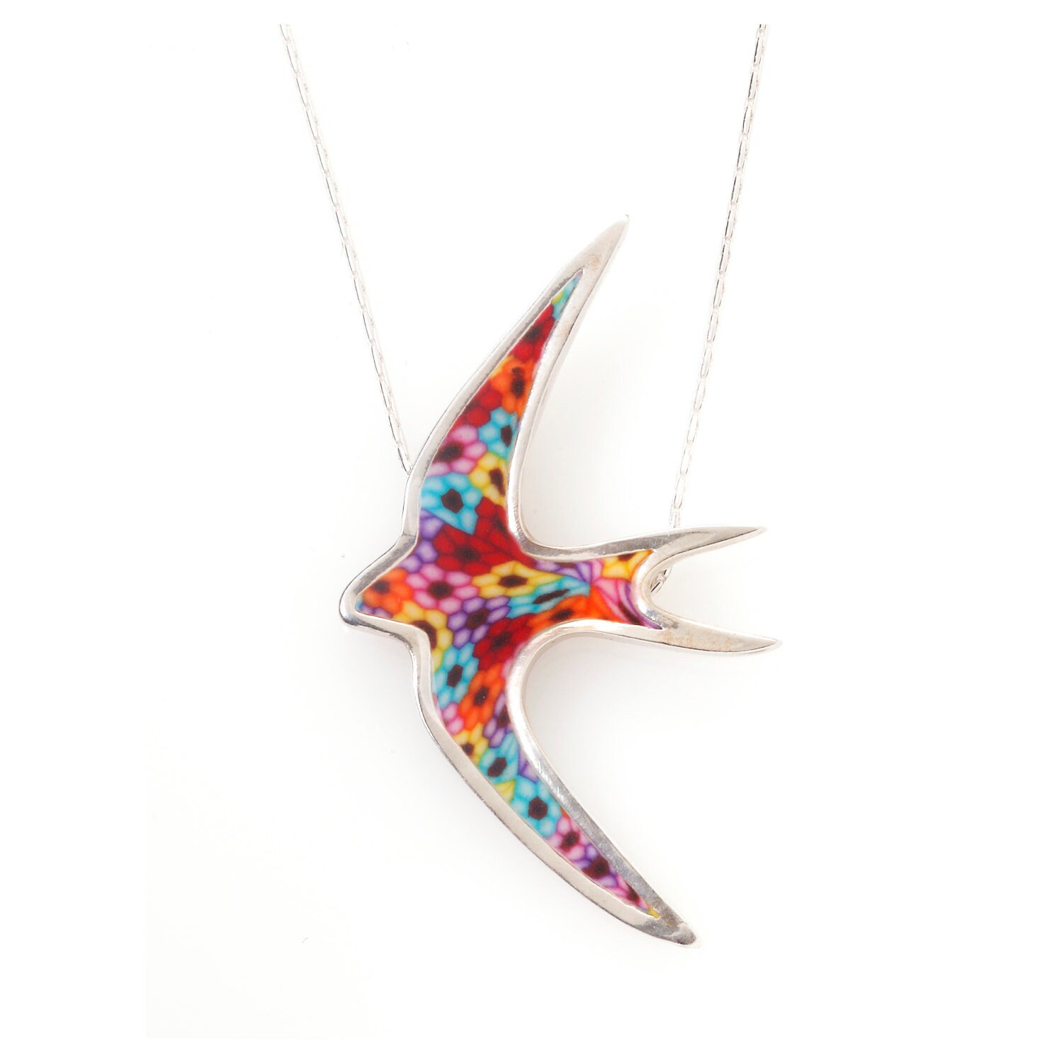 Handmade Jewelry with Multicolor Millefiori Polymer Clay Swallow Jewelry 925 Sterling Silver Gifts for Wife Flock of Swallows Necklace