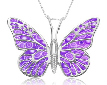 Flash Sale! Purple Butterfly Necklace, 925 Sterling Silver Pendant, Handcrafted Butterfly Jewelry, Unique Gift Idea for Women