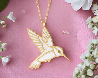Millefiori Hummingbird Necklace: Gold Plated Sterling Silver Bird Pendant