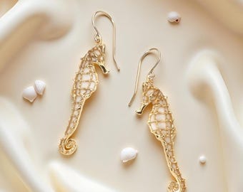 Big Savings! Handmade Pearl Seahorse Earrings · Gold Plated on Silver · Seahorse Jewelry · Gift for Her · Perfect Present for Wife