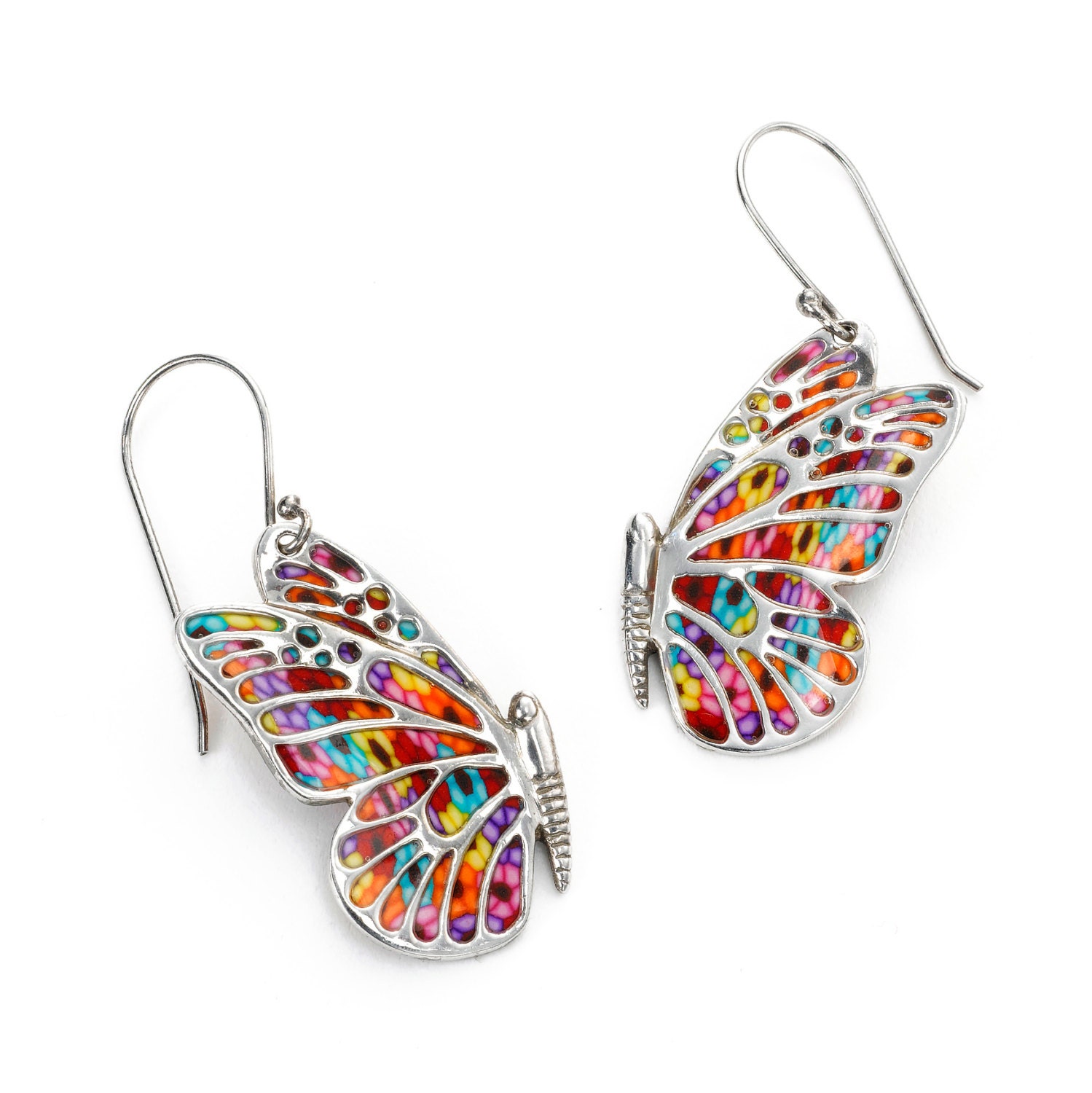 Butterfly Dangle Earrings 925 Sterling Silver Handmade Etsy