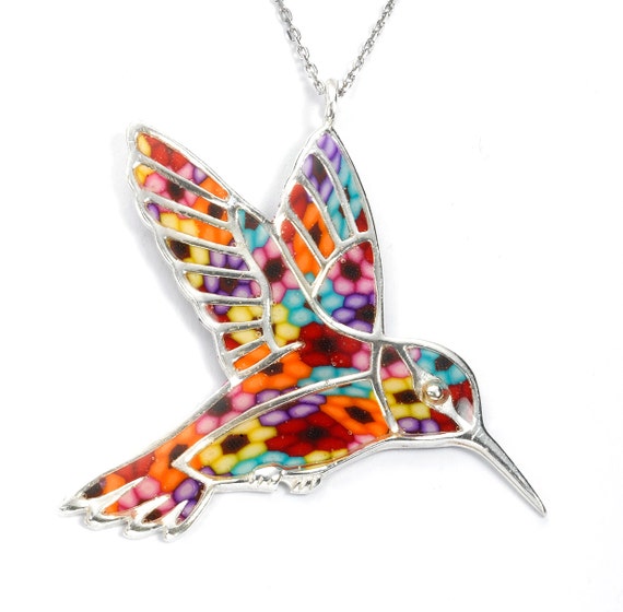 Handmade Jewelry with Multicolor Millefiori Polymer Clay Swallow Jewelry 925 Sterling Silver Gifts for Wife Flock of Swallows Necklace