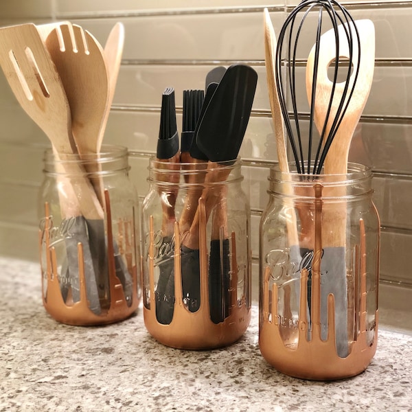 Copper Elegance Centerpiece: Hand Painted Mason Jars