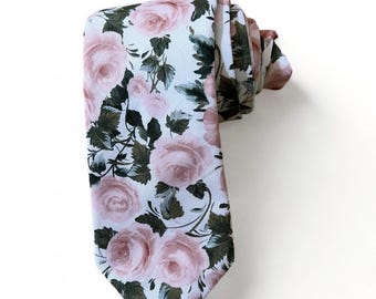 Light Pink Grey Rose Floral Necktie. Blush Pink Spring Lilac NeckTie. Blush Pink Rose Floral Easter Necktie, Bowtie Adults.